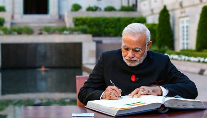 Following the example of Prime Minister Imran Khan, Indian Prime Minister Narendra Modi on Wednesday penned an opinion piece for American news publication The New York Times. Modi wrote the op-ed on the 150th birth anniversary of Indian independence leader Mahatma Gandhi, and discussed at length the principles of non-violence espoused by the revered Indian lawyer. The decision to highlight the non-violent philosophy of Gandhi seemed like an effort to assuage western audiences after criticism over a draconian curfew imposed in occupied Kashmir by India since August 5. PM Imran had lashed out Modi in his opinion piece for the NYT last month, comparing the measures in occupied Kashmir to Nazi Germany and Indian PM Modi to World War II villain Adolf Hitler. The Indian premier, in his op-ed, wrote about Gandhi, Martin Luther King, Nelson Mandela, and the like, in an attempt to falsely relate himself with these global icons of peace. It remains to be seen whether the homage paid to non-violent independence leaders from across the world would be enough to white-wash Indian crimes in occupied Kashmir. On August 5, Indian PM Modi had revoked the constitutional autonomy of occupied Kashmir and imposed a military curfew in the area, imprisoning millions of innocent Kashmiris. Thousands were arbitrarily detained as well, and fears of an impending genocide in the valley are being raised across the world. International media is also reporting torture of detainees by Indian forces. Modi side-stepped discussing the Kashmir issue in his write-up, instead focusing on highlighting his sanitation programs, business acumen, and the non-violent philosophy of Gandhi. "There have been many mass movements in the world, many strands of the freedom struggle even in India, but what sets apart the Gandhian struggle and those inspired by him is the wide-scale public participation," Modi wrote. "He never held administrative or elected office. He was never tempted by power. For him, independence was not absence of external rule. He saw a deep link between political independence and personal empowerment," Modi added. It is pertinent to mention that Indian PM Modi is a member of the right-wing Rashtriya Swayamsevak Sangh, an extremist right-wing group that assassinated Mahatma Gandhi for his soft stance on minorities back in 1948.